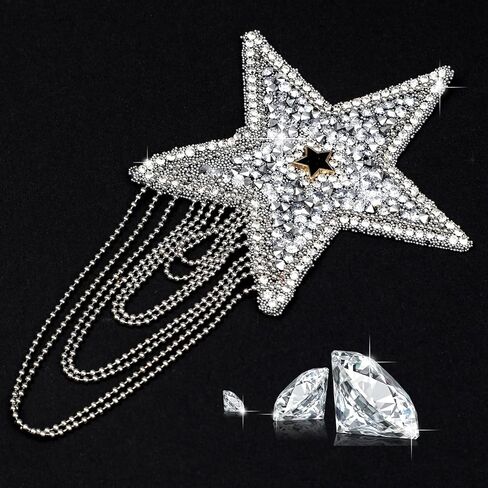 Qianyu 4 Pcs Iron on Applique Star Patches with Glass Beaded Tassel Sew on Sequin Five-Pointed Star Patch with Tassel DIY Repair Sparkling Star Clothes Patches for Clothing Embellishment in Saudi Arabia