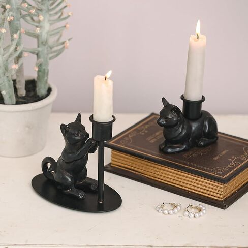 NIKKY HOME Taper Candle Holders, Black Cat Statues Decor, Vintage Rustic Candlesticks Pedestal, Centerpieces Decorations for Fireplace Mantle Dining Table Set of 2 in Saudi Arabia
