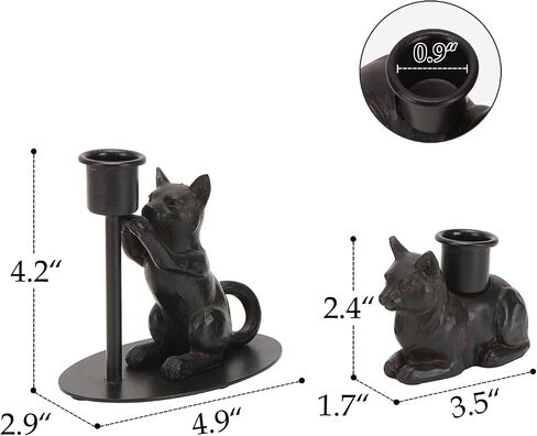 NIKKY HOME Taper Candle Holders, Black Cat Statues Decor, Vintage Rustic Candlesticks Pedestal, Centerpieces Decorations for Fireplace Mantle Dining Table Set of 2 in Saudi Arabia