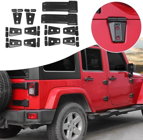 Hoolcar Door Hinge Engine Hood Hinge Tailgate Hinge Cover Trim ABS Exterior Kit Accessories Compatible with 2007-2017 Jeep Wrangler JK JKU, Black, 12PCs in Saudi Arabia