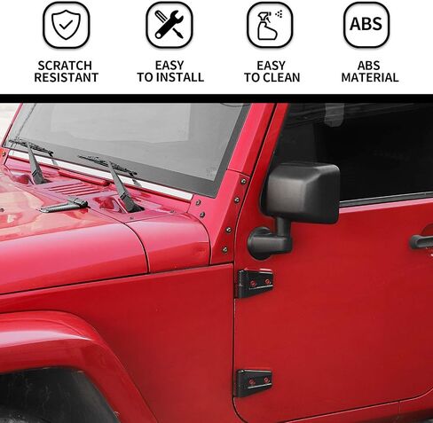 Hoolcar Door Hinge Engine Hood Hinge Tailgate Hinge Cover Trim ABS Exterior Kit Accessories Compatible with 2007-2017 Jeep Wrangler JK JKU, Black, 12PCs in Saudi Arabia