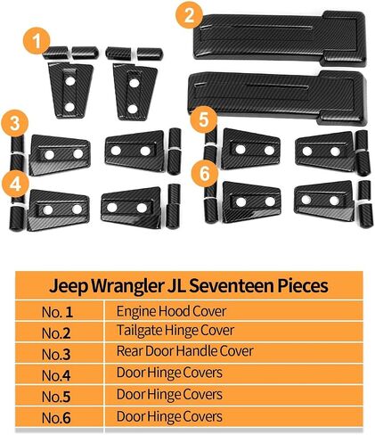 Hoolcar Door Hinge Engine Hood Hinge Tailgate Hinge Cover Trim ABS Exterior Kit Accessories Compatible with 2007-2017 Jeep Wrangler JK JKU, Black, 12PCs in Saudi Arabia