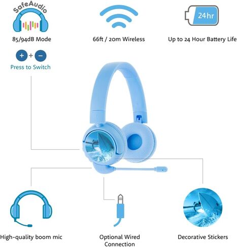 Made for Amazon Bluetooth Kids Headphones with Boom Microphone Ages (7-12) | Blue in Saudi Arabia