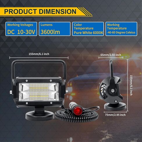 RIGIDON 6.5 Inch 36W LED Work Light with Magnet Base Waterproof Spot Light 12V 24V Offroad Lighting LED Fog Lights for Car SUV ATV Tractor Boat Truck 4x4 Camping in Saudi Arabia