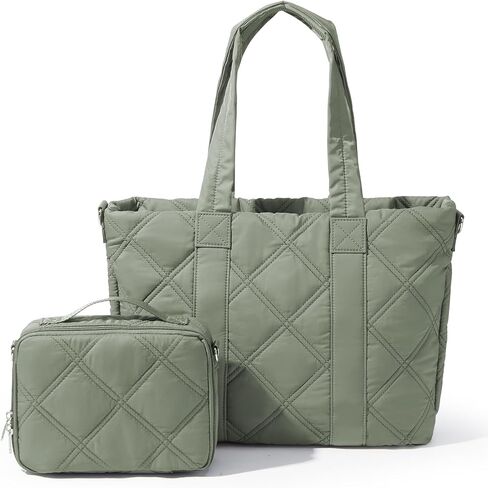 Laptop Tote Bag for Women, Quilted Work Tote Bag 15.6 Inch Laptop Compartment Shoulder Bag, Top Handle Handbag in Saudi Arabia