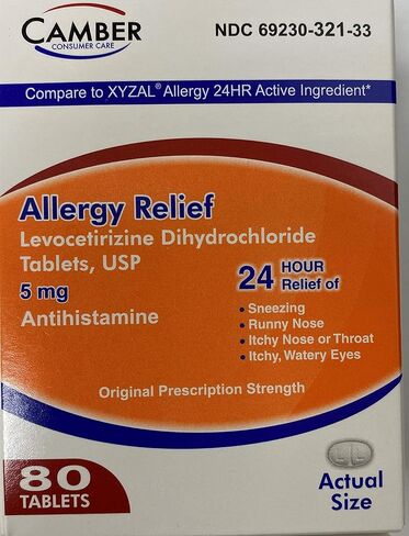 Levocetirizine Dihydrochloride 5mg Antihistamine Tablets, Compare to Xyzal Active Ingredient, Allergy Relief Medicine (80 Count) in Saudi Arabia