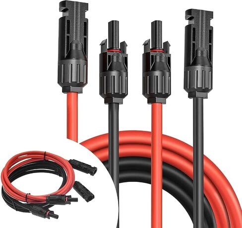 كابل تمديد للطاقة الشمسية 10 أقدام، سلك الألواح الشمسية 10 AWG اتصال احترافي أنثى وذكر موصلات سلك الألواح الشمسية، سلك نحاسي معلب للمنزل قارب RV لوحة شمسية خارجية (أحمر + أسود) in Saudi Arabia