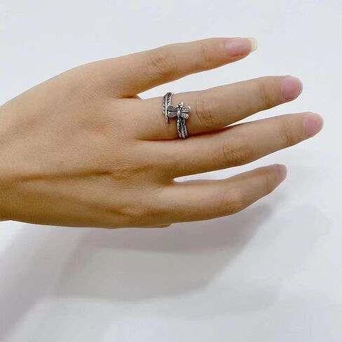 Cute Dragonfly Leaf Open Statement Ring for Women Teen Girls Tiny Small Insect Ajustable Stackable Climber Wrap Finger Band Eternity Promise Engagement Dating Silver Plated Rings Vintage Jewelry in Saudi Arabia