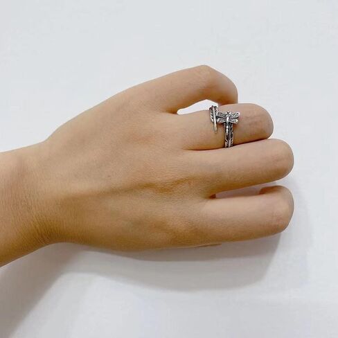 Cute Dragonfly Leaf Open Statement Ring for Women Teen Girls Tiny Small Insect Ajustable Stackable Climber Wrap Finger Band Eternity Promise Engagement Dating Silver Plated Rings Vintage Jewelry in Saudi Arabia