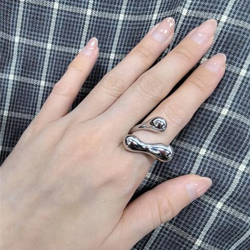 Dtja Irregular Ball Statement Adjustable Open Wrap Ring for Women Girls Silver Gold Plated Stacking Adjustable Band Finger Rings Comfort Fit Fashion Birthday Holiday Y2K Party Jewelry Gift Size 6-12 in Saudi Arabia