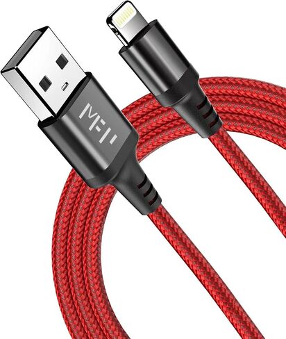 MFP Lightning Cable[Apple MFi Certified] 3.3ft,Nylon Braided Fast Charging iPhone Charger Cord Compatible with iPhone 14 13 12 11 Pro Max XR XS X 8 7 6 Plus SE and More(Red) in Saudi Arabia