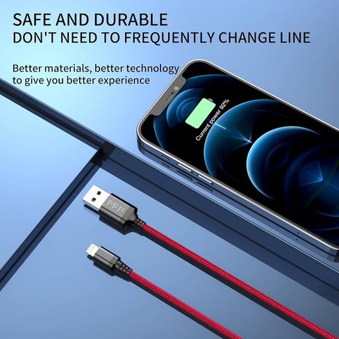 MFP Lightning Cable[Apple MFi Certified] 3.3ft,Nylon Braided Fast Charging iPhone Charger Cord Compatible with iPhone 14 13 12 11 Pro Max XR XS X 8 7 6 Plus SE and More(Red) in Saudi Arabia