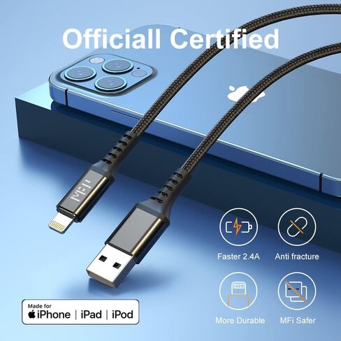 MFP Lightning Cable[Apple MFi Certified] 3.3ft,Nylon Braided Fast Charging iPhone Charger Cord Compatible with iPhone 14 13 12 11 Pro Max XR XS X 8 7 6 Plus SE and More(Red) in Saudi Arabia