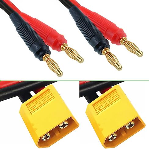 قابس محول موصل XT60، قابس ذكر XT60 إلى موصل ذكر الموز 4 مم مع كابل 16AWG 30 سم (11.8 بوصة) لطائرة RC Lipo لشحن بطارية FPV بدون طيار (عبوتان XT60) in Kuwait