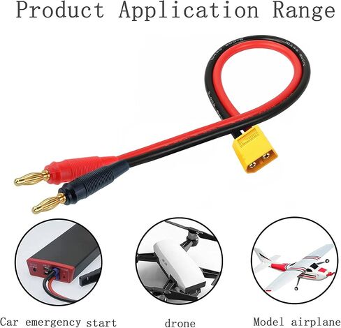 قابس محول موصل XT60، قابس ذكر XT60 إلى موصل ذكر الموز 4 مم مع كابل 16AWG 30 سم (11.8 بوصة) لطائرة RC Lipo لشحن بطارية FPV بدون طيار (عبوتان XT60) in Kuwait
