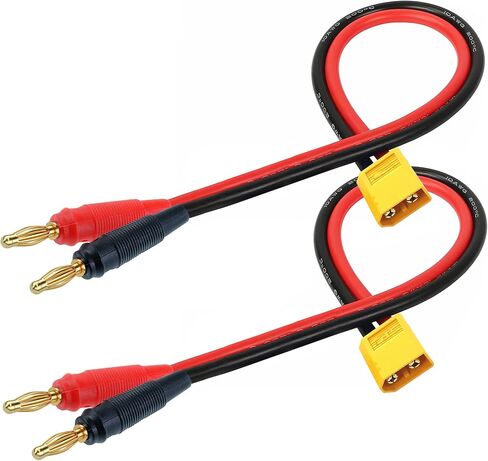 قابس محول موصل XT60، قابس ذكر XT60 إلى موصل ذكر الموز 4 مم مع كابل 16AWG 30 سم (11.8 بوصة) لطائرة RC Lipo لشحن بطارية FPV بدون طيار (عبوتان XT60) in Kuwait