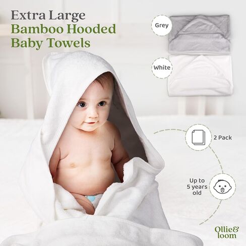 Ollie&loom Large Set of 2 Premium Toddler Hooded Bath Towels – for Boys Girls 0-5 Years – 35" x 35" – Ultra Soft – Ultra Absorbent – Perfect as a Gift for Baby Showers and Birthdays in Saudi Arabia