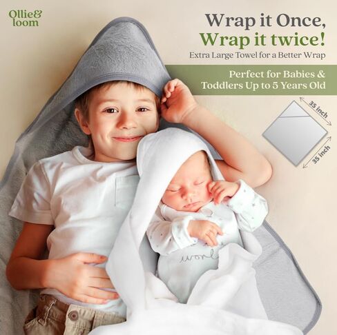 Ollie&loom Large Set of 2 Premium Toddler Hooded Bath Towels – for Boys Girls 0-5 Years – 35" x 35" – Ultra Soft – Ultra Absorbent – Perfect as a Gift for Baby Showers and Birthdays in Saudi Arabia