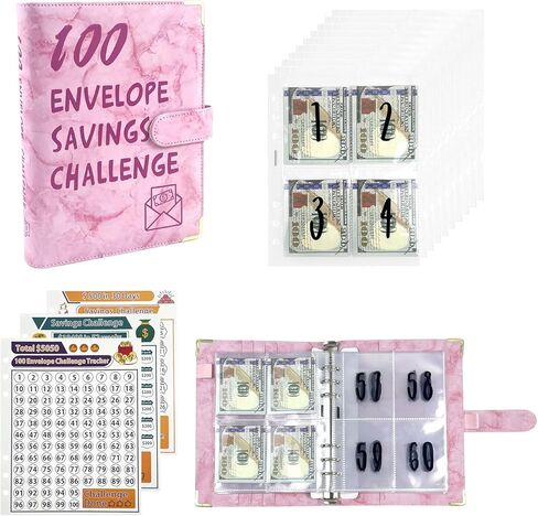 100 مغلف تحدي توفير المال، لتوفير 500 دولار، 5050 و10000 دولار، ملف توفير المال A5 مع مظاريف نقدية، 100 يوم، 52 أسبوعًا و30 يومًا، مخطط الميزانية لتوفير المال in Kuwait