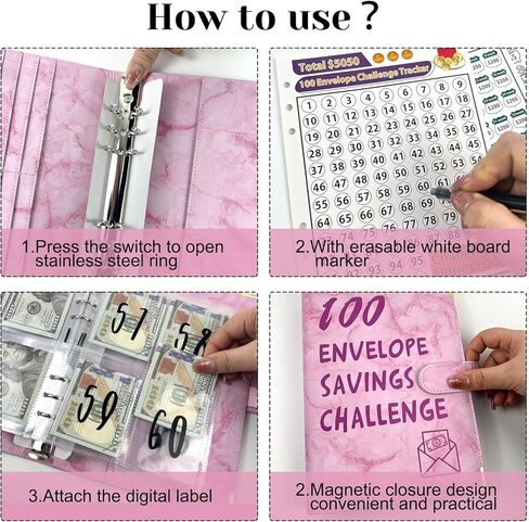 100 مغلف تحدي توفير المال، لتوفير 500 دولار، 5050 و10000 دولار، ملف توفير المال A5 مع مظاريف نقدية، 100 يوم، 52 أسبوعًا و30 يومًا، مخطط الميزانية لتوفير المال in Kuwait