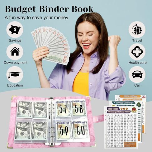 100 مغلف تحدي توفير المال، لتوفير 500 دولار، 5050 و10000 دولار، ملف توفير المال A5 مع مظاريف نقدية، 100 يوم، 52 أسبوعًا و30 يومًا، مخطط الميزانية لتوفير المال in Kuwait