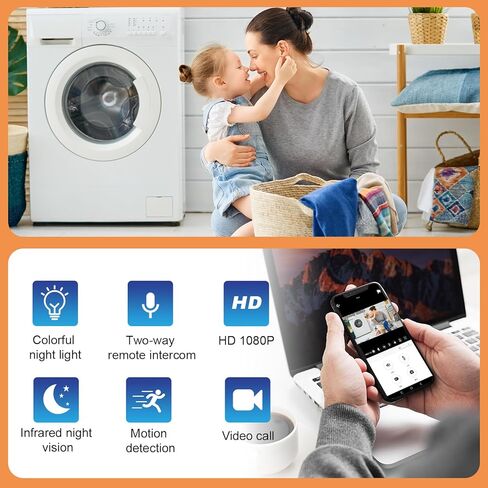 Mini Wireless Camera 4K HD WiFi Security Nanny Camera with RGB Night Light Two-Way Intercom 130° Wide Night Vision Motion Detection Real Time Record Surveillance Cam for Home Baby Pet Monitor (Brown) in Kuwait