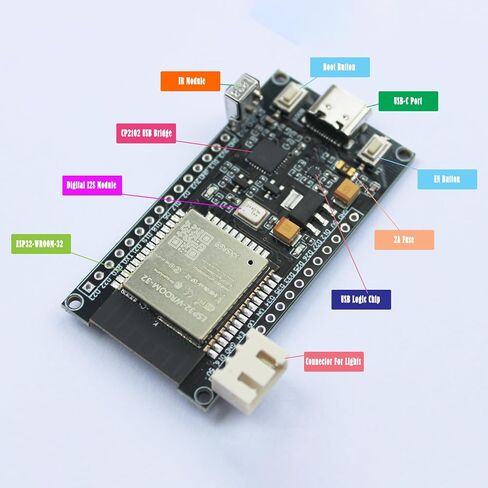 Audio Reactive ESP32 WLED Controller with IR Remote, Ideal for WS2812B RGB Party Music Sync LED Strips and Matrix, Supports Arduino IDE in Saudi Arabia