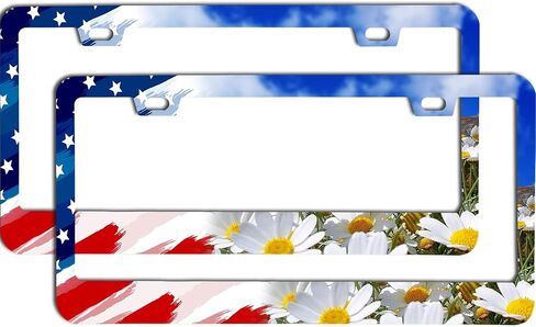 2PC American Flag Patriotic License Plate Frame for Women/Men, Black Stainless Steel Car Tag Frame, 6"x12" 2 Holes & Screws Fits Standard US/CA in Saudi Arabia