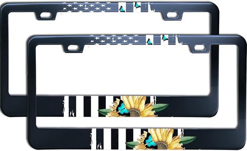 2PC American Flag Patriotic License Plate Frame for Women/Men, Black Stainless Steel Car Tag Frame, 6"x12" 2 Holes & Screws Fits Standard US/CA in Saudi Arabia