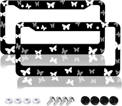 2 Pcs Mountains License Plate Frames, 2 Holes Black Aluminum Alloy License Plate Holder Tag Frame for US Canada Standard with Screw Caps in Saudi Arabia