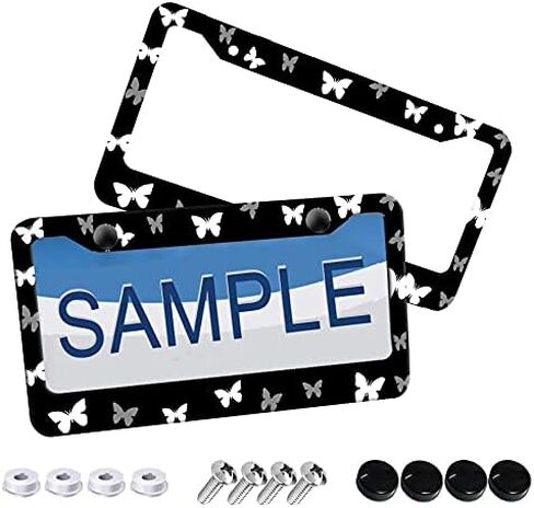2 Pcs Mountains License Plate Frames, 2 Holes Black Aluminum Alloy License Plate Holder Tag Frame for US Canada Standard with Screw Caps in Saudi Arabia