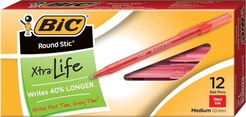 عبوتان من 12 قلم حبر كروي مستدير Stic Xtra Life من BIC، نقطة متوسطة حمراء (1.0 ملم) in Saudi Arabia