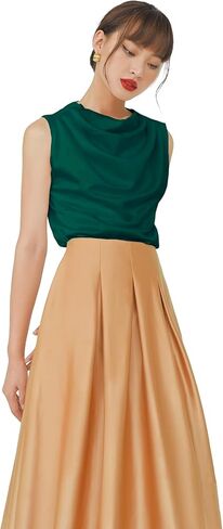 Women Regular Fit Cowl Neck Draped Sleeveless Silk Satin Blouse in Saudi Arabia