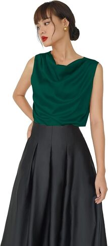 Women Regular Fit Cowl Neck Draped Sleeveless Silk Satin Blouse in Saudi Arabia