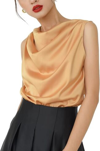Women Regular Fit Cowl Neck Draped Sleeveless Silk Satin Blouse in Saudi Arabia