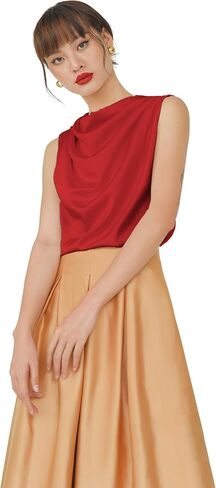 Women Regular Fit Cowl Neck Draped Sleeveless Silk Satin Blouse in Saudi Arabia