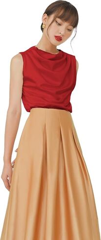 Women Regular Fit Cowl Neck Draped Sleeveless Silk Satin Blouse in Saudi Arabia