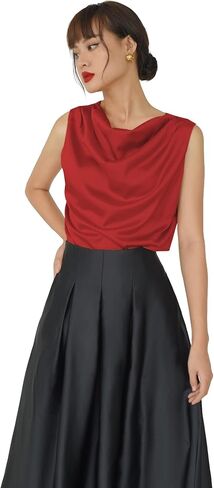 Women Regular Fit Cowl Neck Draped Sleeveless Silk Satin Blouse in Saudi Arabia