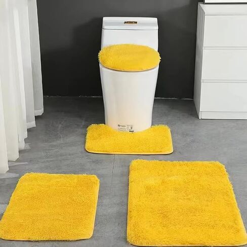 4 Piece Non Slip, Toilet Lid Cover and Contour Mat, Bath Mats Shower Mats Bath Rug Mat for Tub Toilet Bathroom (Black) in Saudi Arabia
