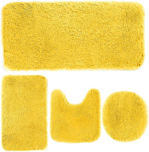 4 Piece Non Slip, Toilet Lid Cover and Contour Mat, Bath Mats Shower Mats Bath Rug Mat for Tub Toilet Bathroom (Black) in Saudi Arabia
