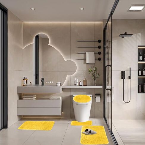 4 Piece Non Slip, Toilet Lid Cover and Contour Mat, Bath Mats Shower Mats Bath Rug Mat for Tub Toilet Bathroom (Black) in Saudi Arabia