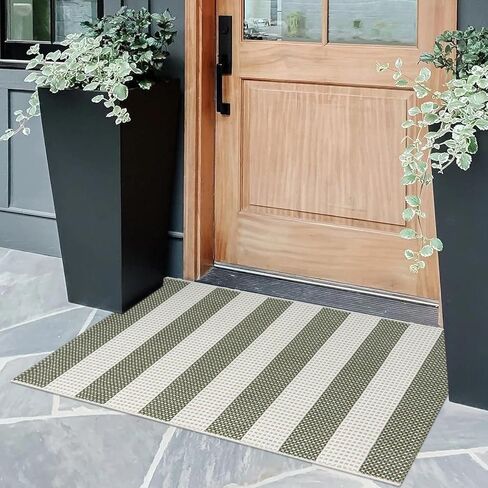 OJIA Fall Front Door Mat Outdoor Entrance 24"x 35", Machine Washable Porch Rug Indoor Outdoor Rugs Doormat Cotton Woven Entryway Rug Gray Striped Rug Small Area Rugs for Kitchen/Bathroom/Bedroom in Kuwait