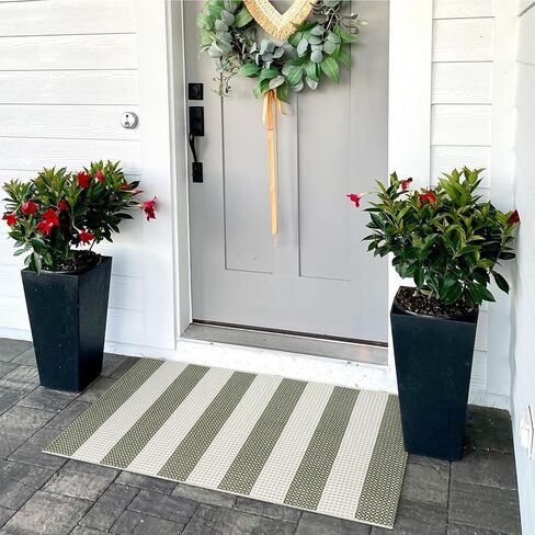 OJIA Fall Front Door Mat Outdoor Entrance 24"x 35", Machine Washable Porch Rug Indoor Outdoor Rugs Doormat Cotton Woven Entryway Rug Gray Striped Rug Small Area Rugs for Kitchen/Bathroom/Bedroom in Kuwait