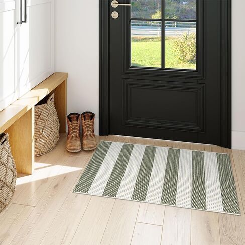 OJIA Fall Front Door Mat Outdoor Entrance 24"x 35", Machine Washable Porch Rug Indoor Outdoor Rugs Doormat Cotton Woven Entryway Rug Gray Striped Rug Small Area Rugs for Kitchen/Bathroom/Bedroom in Kuwait