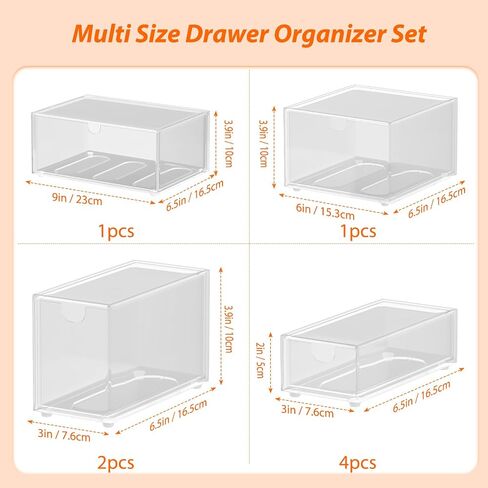 Acrylic Makeup Organizer with 8 Drawers, Clear Desk Drawers, Stackable Acrylic Organizer Drawers for Office Storage, Cosmetic, Art Supplies, Jewelry, and Stationery Storage Bins Organizer Drawers in Saudi Arabia