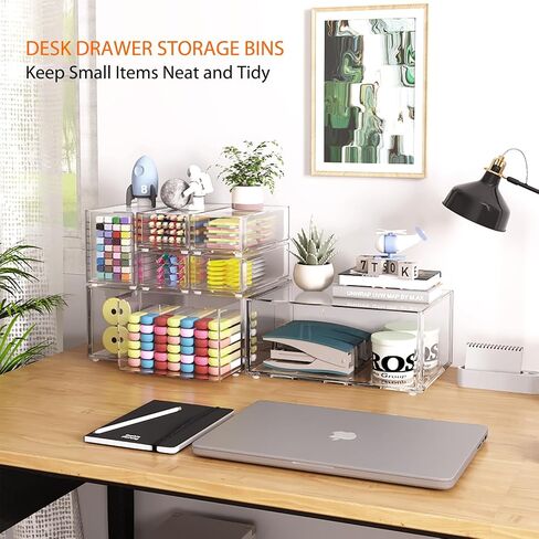 Acrylic Makeup Organizer with 8 Drawers, Clear Desk Drawers, Stackable Acrylic Organizer Drawers for Office Storage, Cosmetic, Art Supplies, Jewelry, and Stationery Storage Bins Organizer Drawers in Saudi Arabia