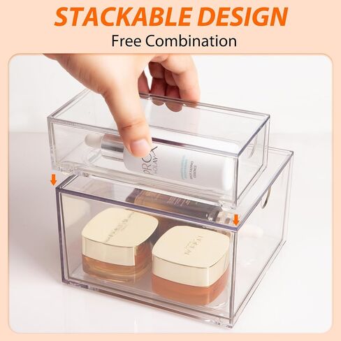 Acrylic Makeup Organizer with 8 Drawers, Clear Desk Drawers, Stackable Acrylic Organizer Drawers for Office Storage, Cosmetic, Art Supplies, Jewelry, and Stationery Storage Bins Organizer Drawers in Saudi Arabia