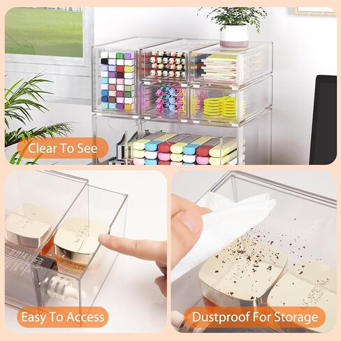 Acrylic Makeup Organizer with 8 Drawers, Clear Desk Drawers, Stackable Acrylic Organizer Drawers for Office Storage, Cosmetic, Art Supplies, Jewelry, and Stationery Storage Bins Organizer Drawers in Saudi Arabia