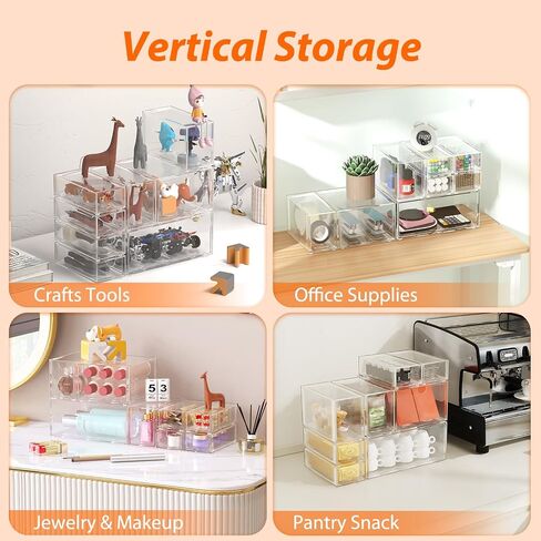 Acrylic Makeup Organizer with 8 Drawers, Clear Desk Drawers, Stackable Acrylic Organizer Drawers for Office Storage, Cosmetic, Art Supplies, Jewelry, and Stationery Storage Bins Organizer Drawers in Saudi Arabia