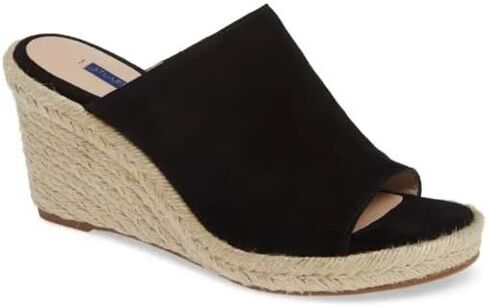 صندل نسائي من Stuart Weitzman Marabella سويدي إسبادريل بكعب عريض، أسود، مقاس 37.5 in Kuwait